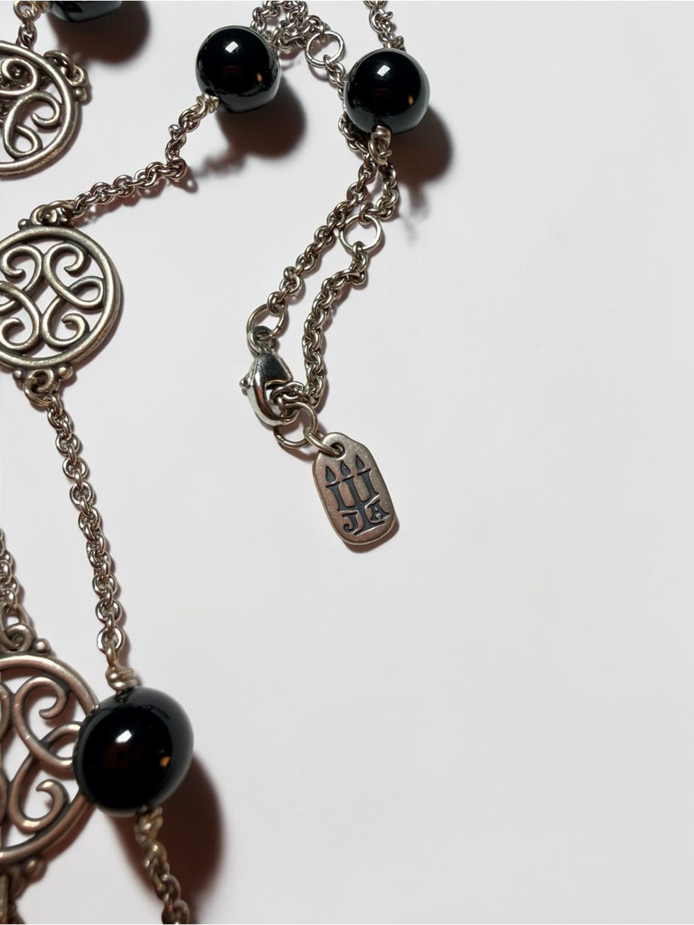 Sterling Silver and Black Onyx Long Station Necklace - Picture 4 of 5